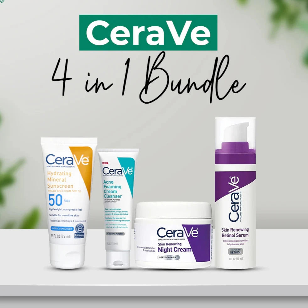 CeraVe Facial Kit for Acne-Prone Skin – Retinol Serum, Cleanser, Night Cream & Sunscreen
