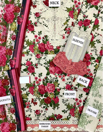 All-Over Print Embroidered Lawn Dress with Chiffon Dupatta